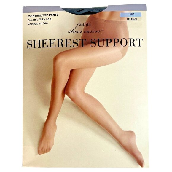 2 Pair JCPenney Sheer Caress Control Top Pantyhose Long East 5th Oatmeal Black - Picture 2 of 6